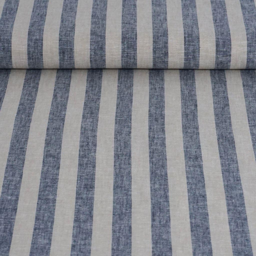 Leinen Baumwolle Mix Blockstreifen blau natur